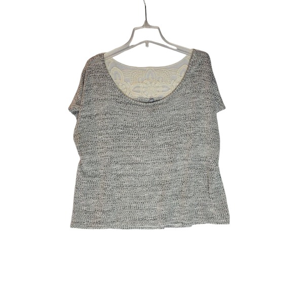 Massini Gray Knit Top XL Short Sleeve Lace Back Casual Blouse - Picture 1 of 5